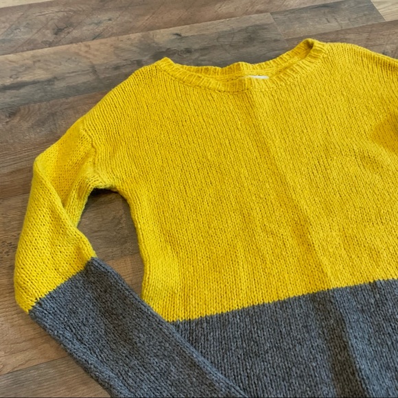 Loft Gray & Yellow Chunky Colorblock Sweater - Picture 3 of 7